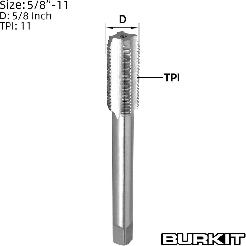 Burkit 5/8"-11 UNC Thread Tap Right Hand, HSS 5/8 x 11 UNC Straight Fluted Machine Tap - Image 2
